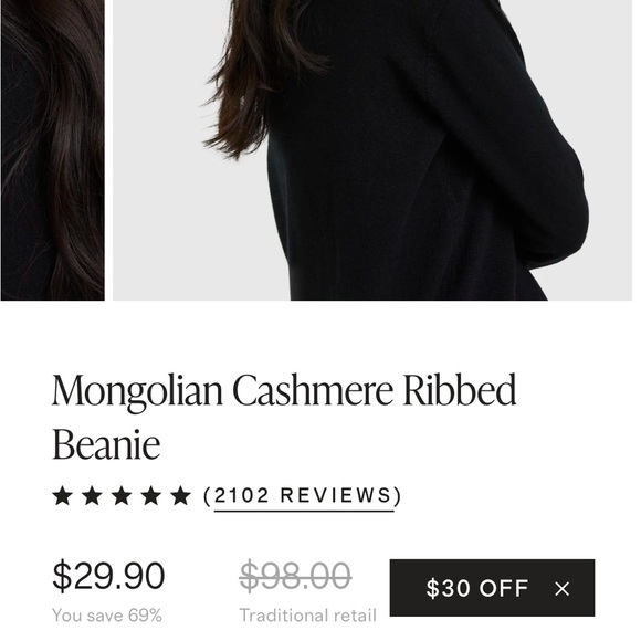 Quince Mongolian Cashmere Ribbed Beanie - Picture 3 of 4